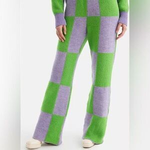 NWT Nocturne Women’s Wide Leg High Waisted Green Purple Checkered Pants- Size XS